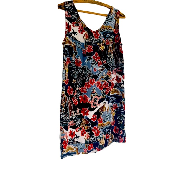 Vintage Hawaiian Hibiscus and Tropical Polynesian Figures Mini Dress - Picture 3 of 5